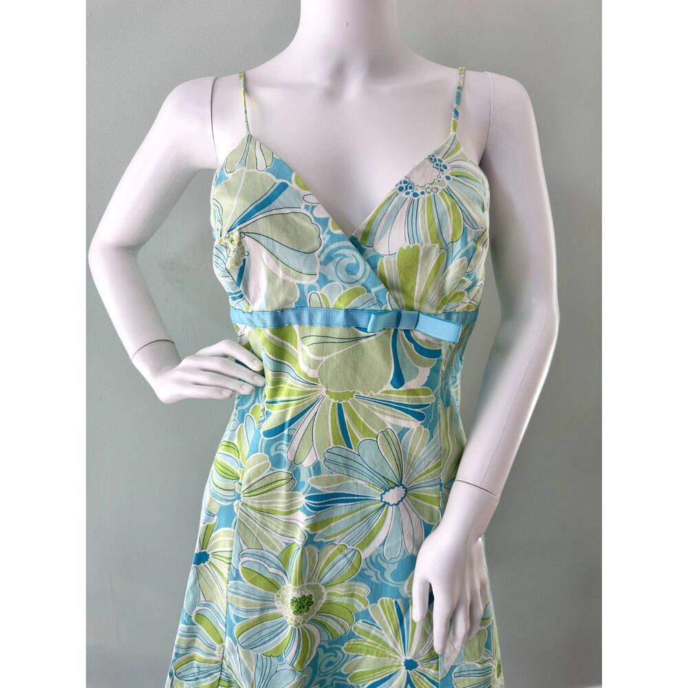 Vintage Y2K Floral Slip Dress Blue Green White Spaghetti Strap A-Line Size 15/16 - Picture 6 of 9